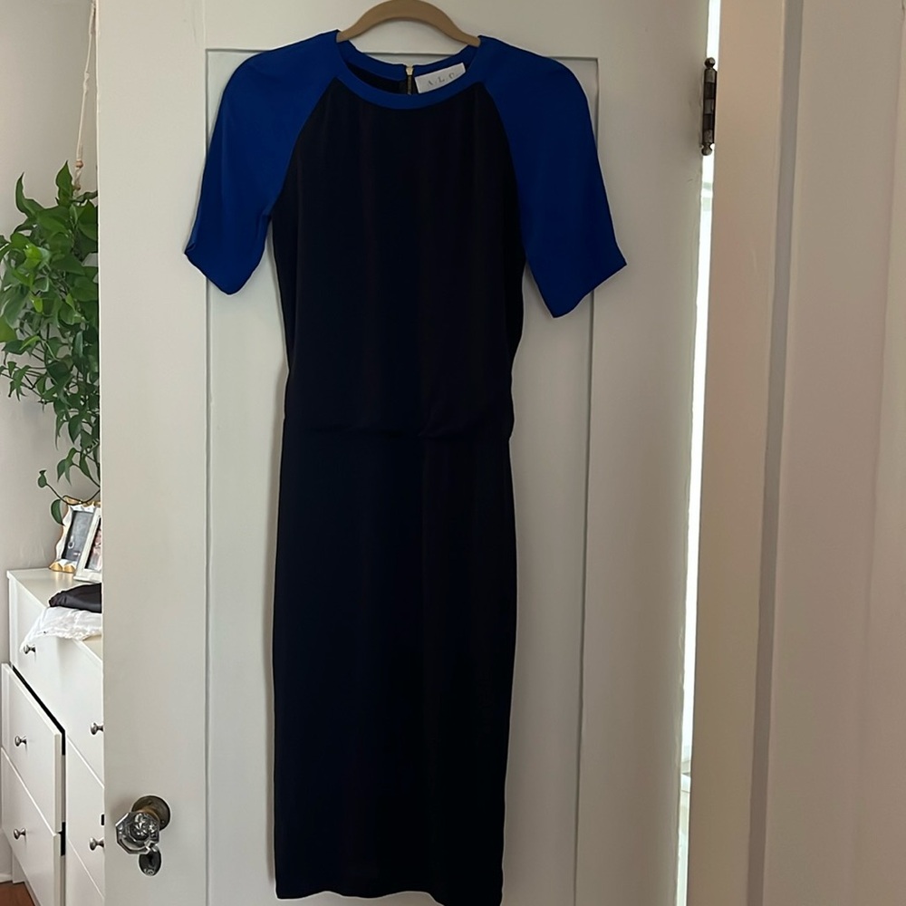 A.L.C Betsee black and blue color block dress with cut out back